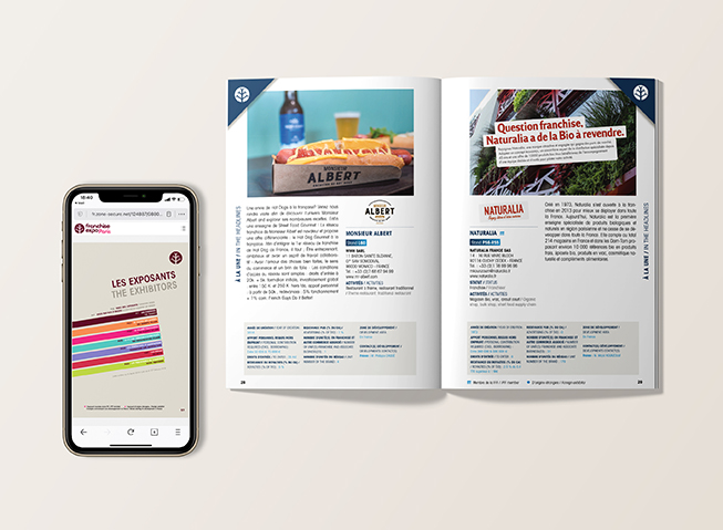 Mise en page catalogue des franchises et aperçu smartphone